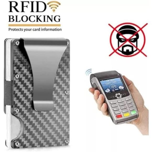 SALHANA RFID Blocking Carbon Fiber Money Clip Card Holder Metal Wallets - Picture 3 of 7